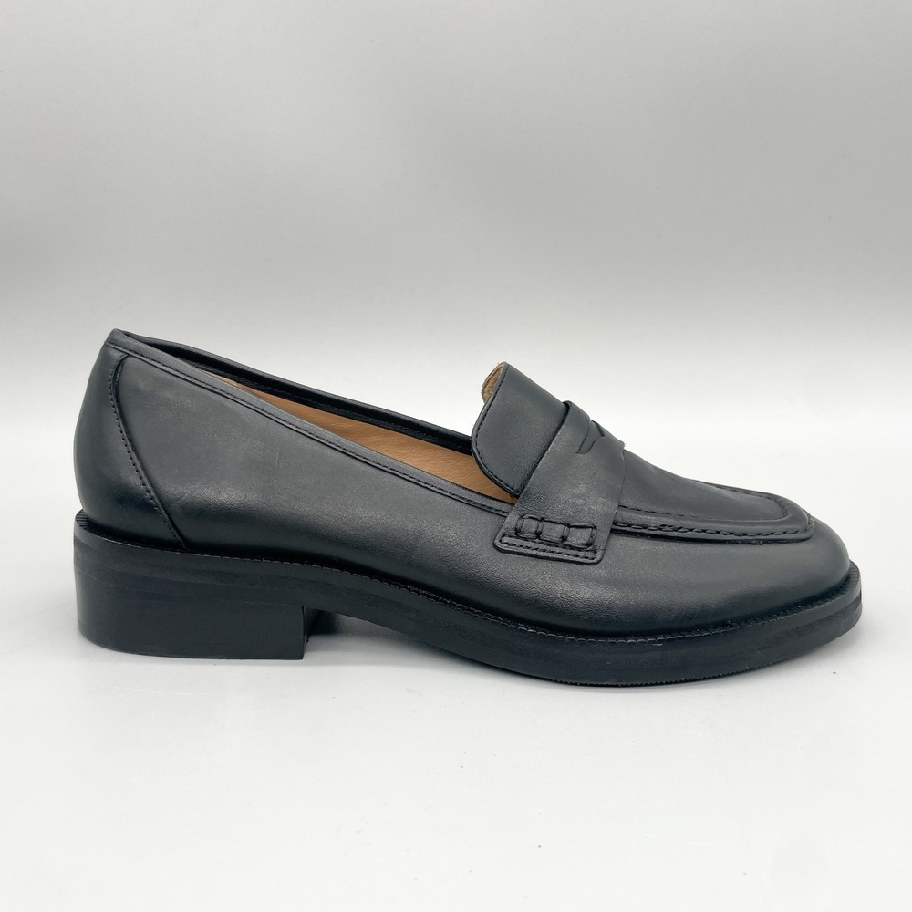 Bernardo Womens 8M Tabitha Penny Loafers Black Leather Block Heel Preppy Office